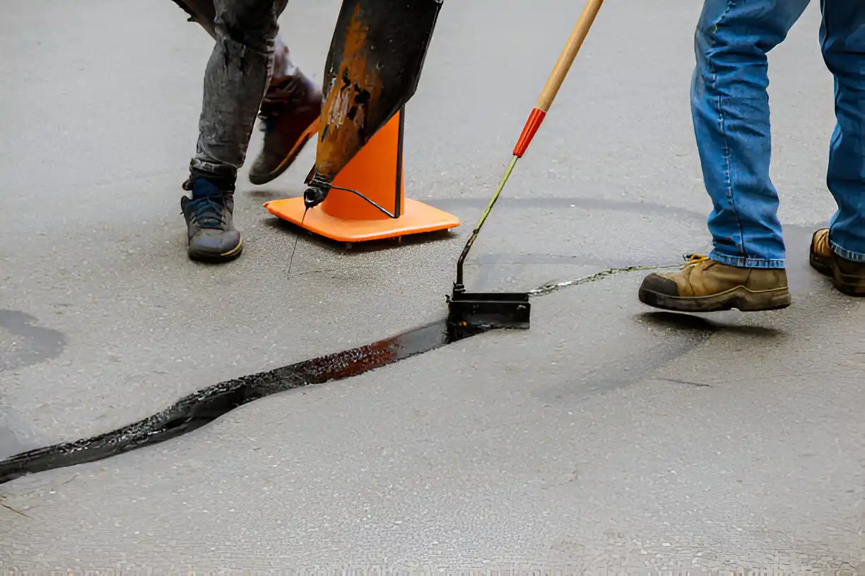 Crumbling concrete in the early stages of forming a pothole