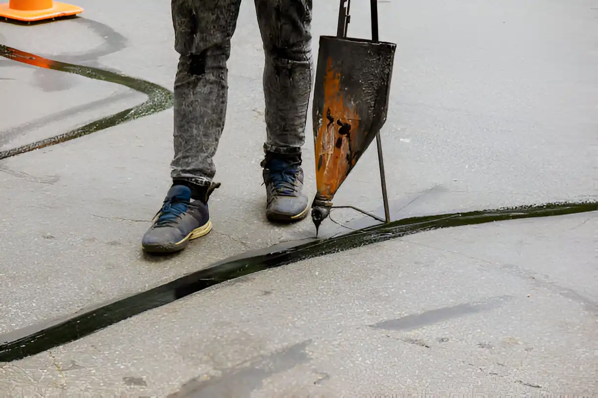Crumbling concrete in the early stages of forming a pothole